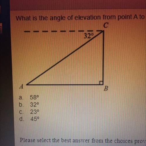 What is the angle of elevation from point A to point C?