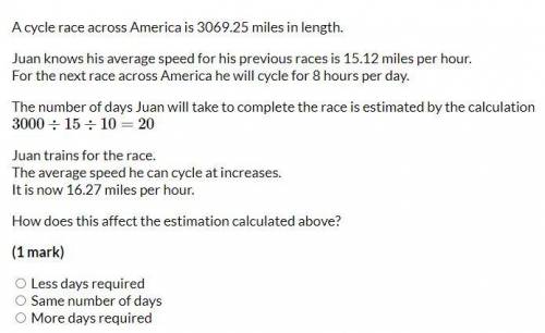 A cycle race across America is 3069.25 miles in length...