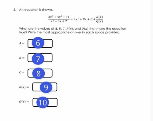 What are the values of A,B,C,R(x) and Q(x) that make the equation true?