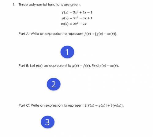 Three polynomial functions are given.