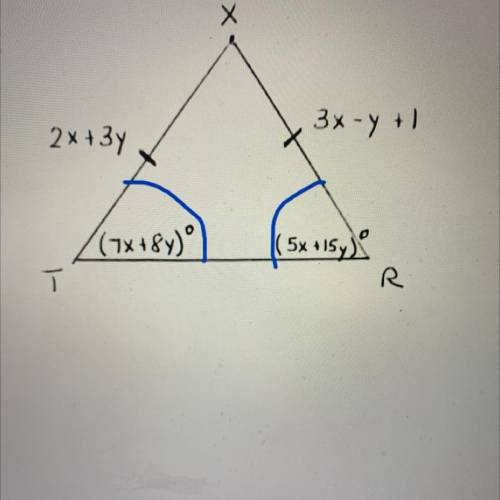 According to the diagram, solve for x and y.