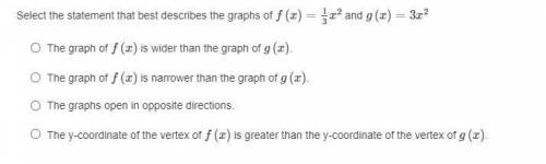 Select the statement that best describes the graphs of f(x)=13x2 and g(x)=3x2