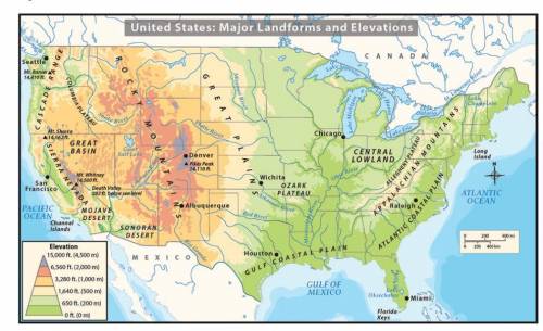 According to the map, would mountain climbers go east or west of the Great Plains to climb several