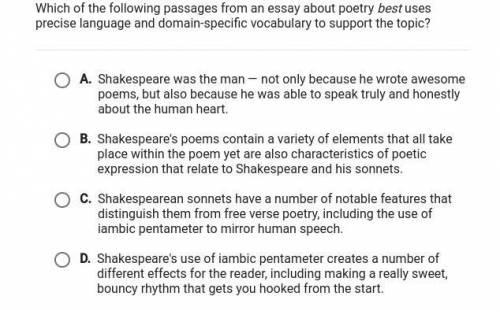 which of the following passages from an essay about poetry best uses precise language and domain-sp