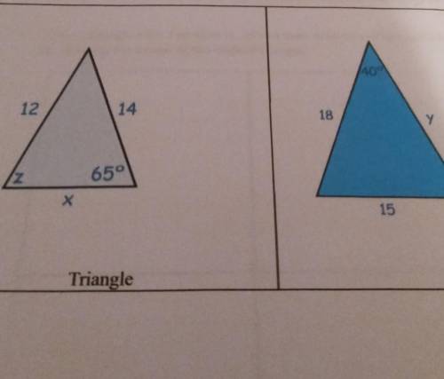 These are SIMILAR figures. Fill in the missing values for thee angles and sides.​