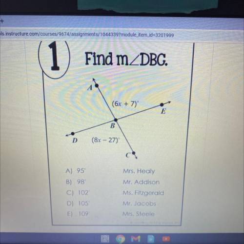 Find m_DBG.
(6x + 7)
(8x – 27)