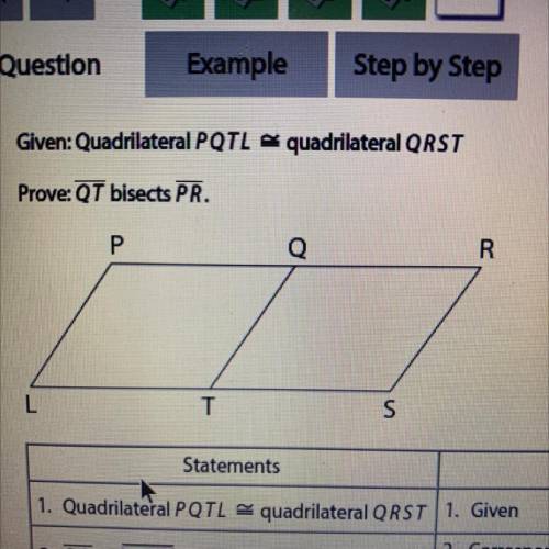 Given: Quadrilateral PQTL & quadrilateral QRST
Prove: QT bisects PR.