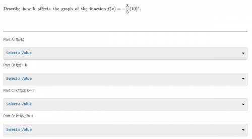 Describe how k affects the graph of the function f(x)= -3/5(10)^x