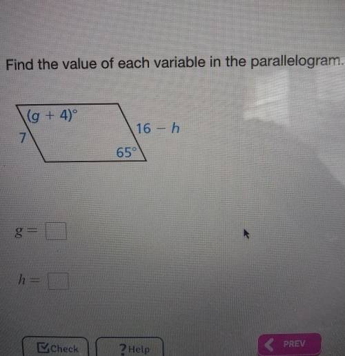 Find the value of each variable in the parallelogram​