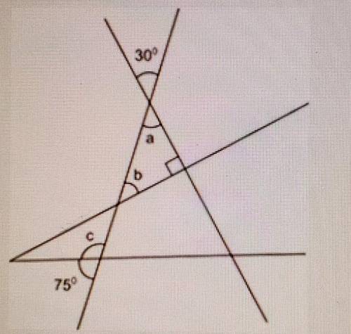 What are the measures of angles a, b, and c? show your work and explain your answers.​