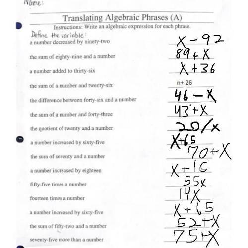 Translate the algebraic phases
plz help due soon