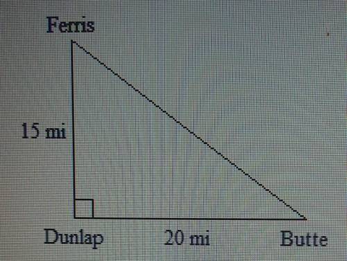 Wayne used the diagram to calculate the distance from Ferris, to Dunlap, to Butte. How much shorter
