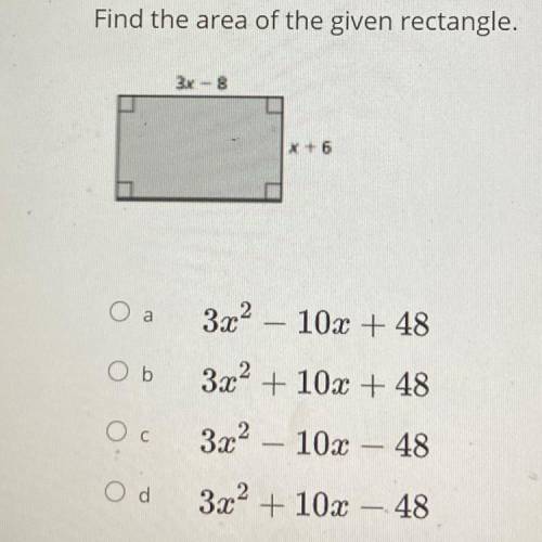 Find the area of the given rectangle.
