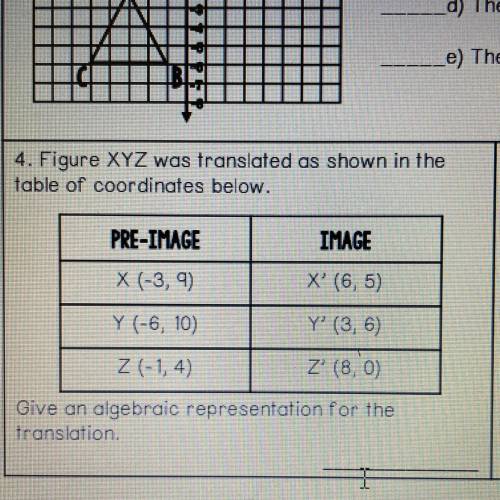 Figure XYZ was translated as shown in the table of coordinates below.￼