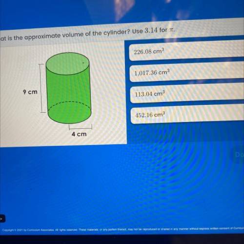What is the approximate volume of the cylinder use 3.14