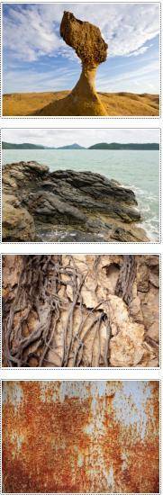 Each photo shows an example of weathering and erosion. Match each photo with the element that cause