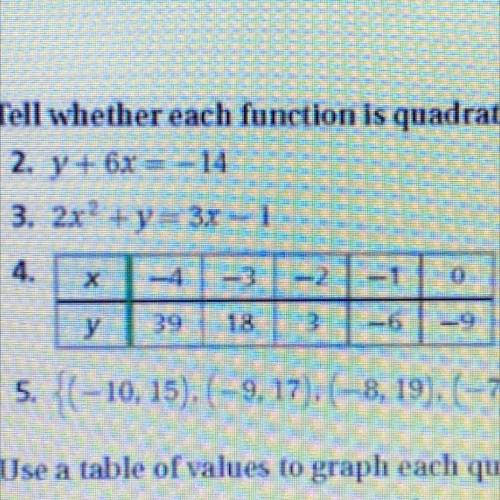 Tell whether each function is quadratic. Explain (number 4)