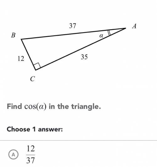 Find cos(a) in the triangle