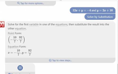 12x+y=−4 y=2x+16 im really confused on how to do this, i need to find the solution