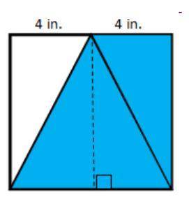 03:54:50

Each side of the square below is 8 inches.
A triangle inside of a square. The top of the