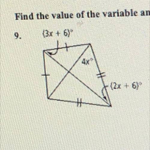 Find the value of the variable and the measure of each angle.