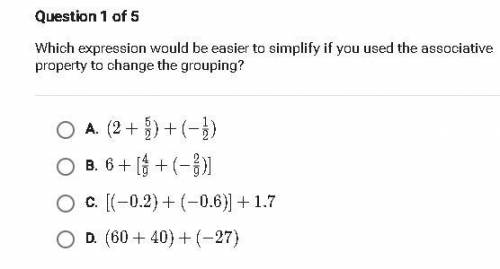 Which expression would be easier to simplify if you used the associative property to change the gro