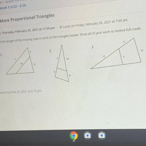 Find the length of the missing side in each of the triangles below