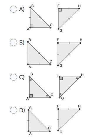 Which of the following pairs of triangles can be proven congruent through HL?