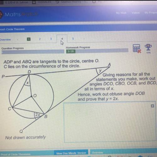 ADP and ABQ are tangents to the circle, centre O.

C lies on the circumference of the circle.
D
P