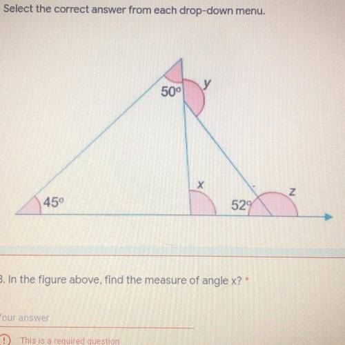 What is the measurement of angle X, angle Y, and angle Z?