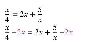 Show all to solve the following proportion.
x/4= 2x+5/x