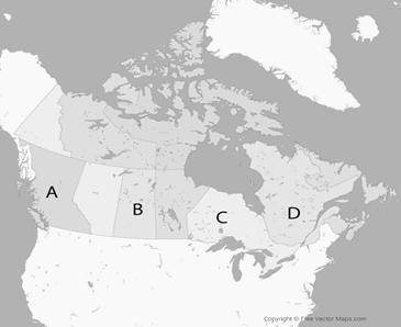 Where is the province of Quebec located on the map?