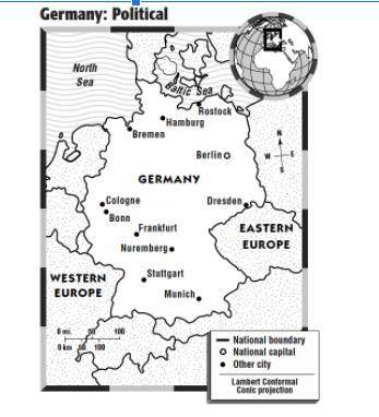 According to the map above, Bonn, Germany, is approximately 300 miles_________.

southwest of Berl