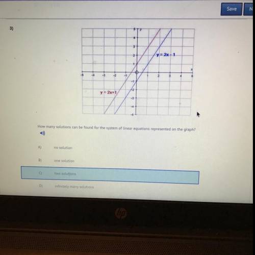 3)

-3
2
3
-1
y = 2x+1
-
-6
How many solutions can be found for the system of linear equations rep