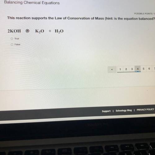 This reaction supports the Law of Conservation of Mass (hint: is the equation balanced?):

2KOH ®