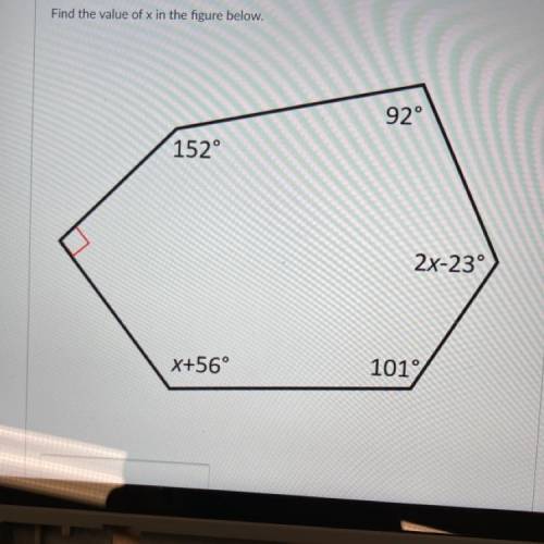 Find the value of x in the figure below.
92°
152°
2x-23°
X+56°
101