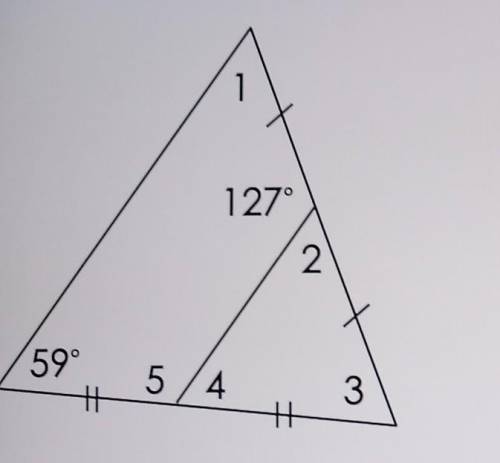 someone help me find the measurements of M<1, M<2, M<3, M<4 and M<5? in this triangl