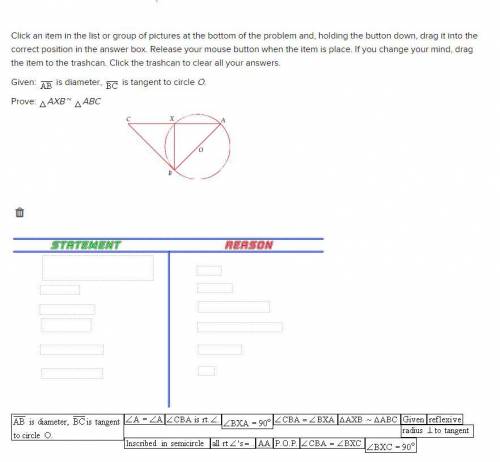 Given: AB is diameter, BC is tangent to circle O.

Prove: AXB ~ ABC
Please see attachment below