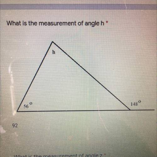 What is the measurement of angle h?