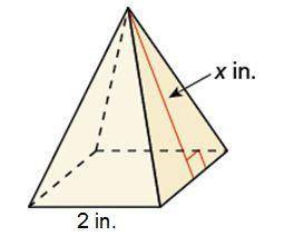 HELP ME PLEASE

The surface area of the square pyramid is 16 square inches. Find the value of x
x=