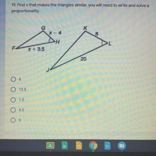 Find X that make the triangle similar you need to write and solve a proportionality￼. need asap!
