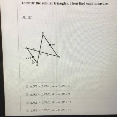 Identify the similar triangles then find each measure.