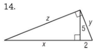 Find the value of X, Y, and Z (Geometric mean = Leg Theorem + Altitude Theorem)