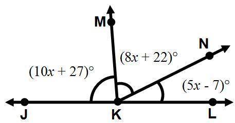 What is the measure of ∠MKL?
A. 87°
B. 91°
C. 93°
D. 95°
