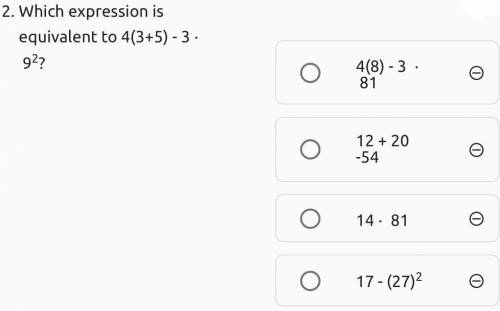 Which expression is equivalent to 4(3+5) - 3 ⋅ 92?