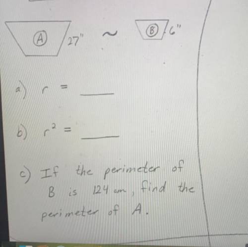 C. If the perimeter of B is 124cm, find the perimeter of A.