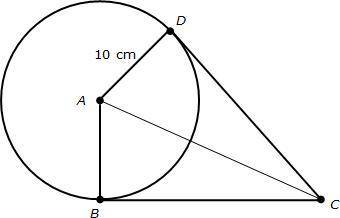 Circle A has a radius of 10 centimeters. and are tangent to circle A.

If AC = 26 cm, what is BC?