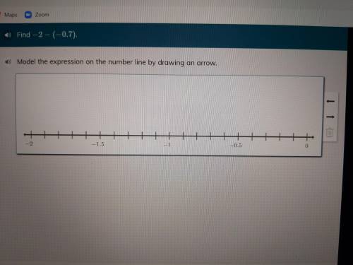 Find -2 - -0.7 model the expression on the number line by drawing an arrow