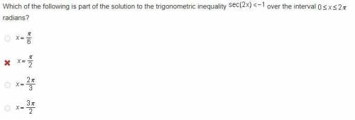 Which of the following is part of the solution to the trigonometric inequality sec(2x) < -1 over