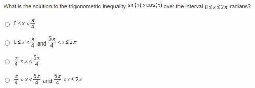 What is the solution to the trigonometric inequality sin(x) > cos(x) over the interval 0<= x
